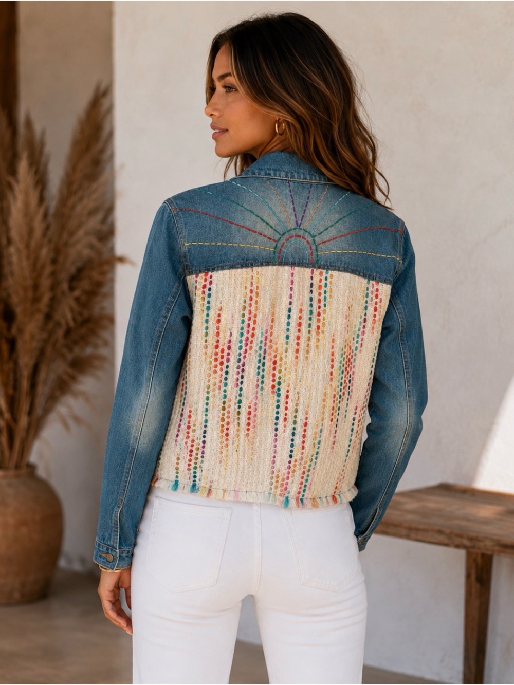 Judith March Woven Pastel Sunburst Denim Jacket Size Small 🌈